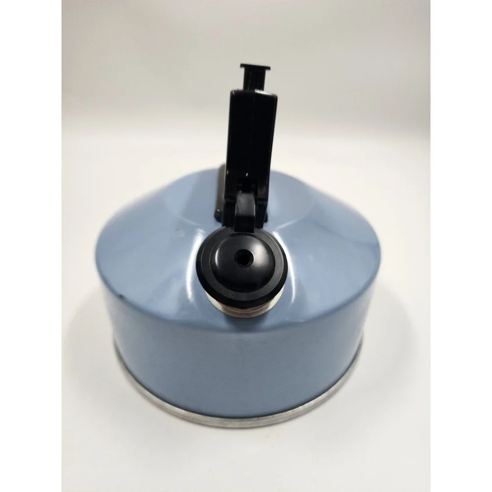 Vintage Light Blue Enamel Whistling Tea Kettle Stovetop Retro Mid Century Modern